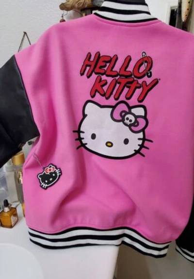 Pre-owned Forever 21 Hello Kitty And Friends Varsity Jacket, Size Small (oversized) In Pink