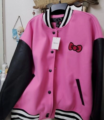 Pre-owned Forever 21 Hello Kitty And Friends Varsity Jacket, Size Small (oversized) In Pink