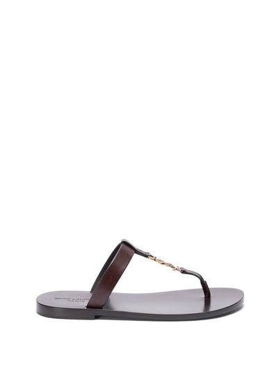 Shop Saint Laurent `cassandre` Sandals In Brown