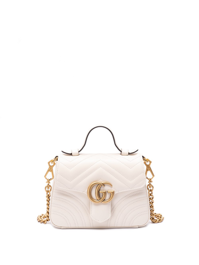 Shop Gucci `gg Marmont` Mini Top Handle Bag In Beige