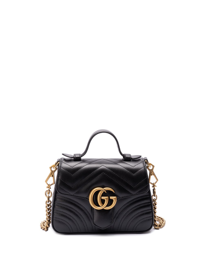 Shop Gucci `gg Marmont` Mini Top Handle Bag In Black  
