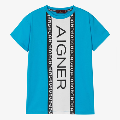 Shop Aigner Teen Boys Blue Cotton Stripe T-shirt