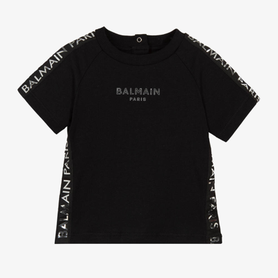 Shop Balmain Boys Black Metallic Cotton T-shirt