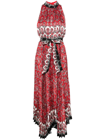 Shop Alice And Olivia Mertie Mock Neck Pleated Maxi Dress In Red