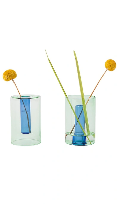 Block Design Small Reversible Glass Vase In Blue