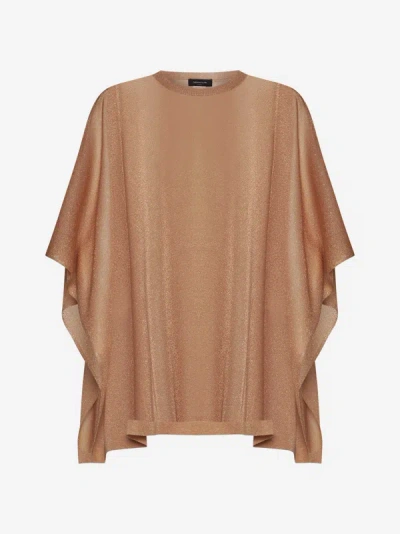 Shop Fabiana Filippi Lame' Knit Cape Sweater In Blush