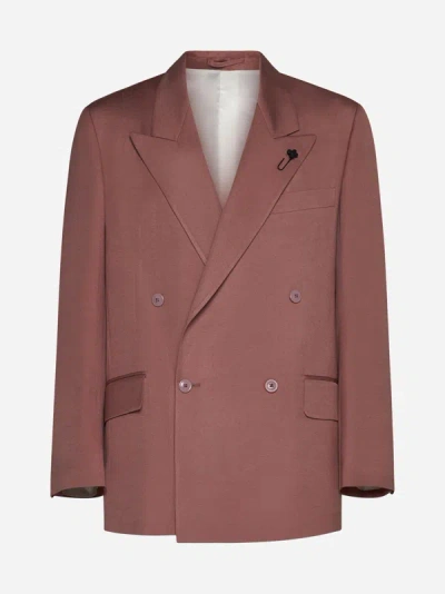 Shop Lardini Miami Wool-blend Double-breasted Blazer In Pink