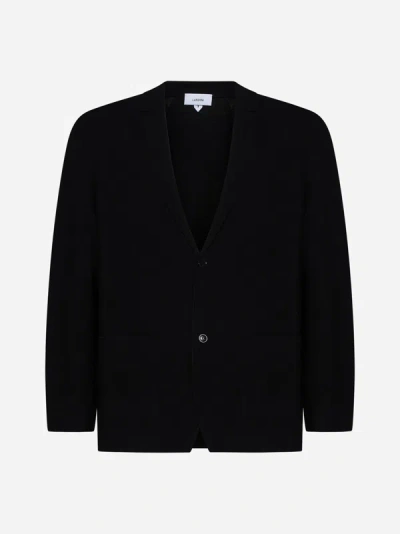 Shop Lardini Wool-blend Knit Blazer In Black
