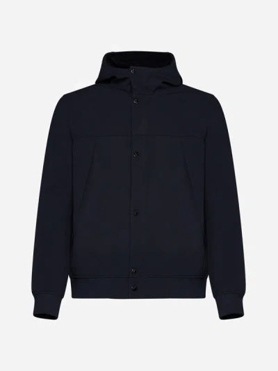 Shop Stone Island Hooded Technical Fabric Jacket In Navy Blue