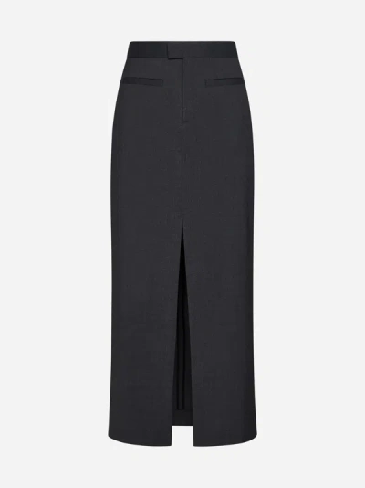 Shop Filippa K Wool-blend Long Skirt In Dark Grey Melange