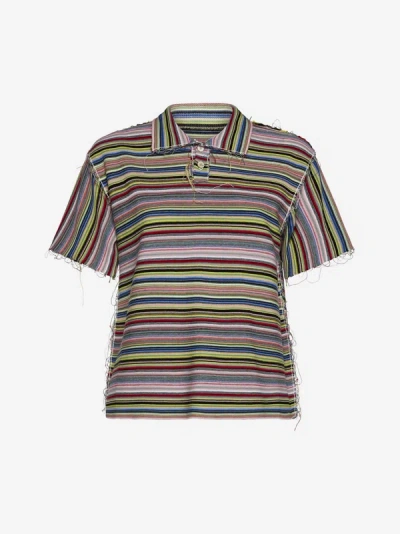 Shop Maison Margiela Striped Cotton Polo Shirt In Multicolor