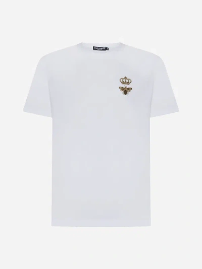 Shop Dolce & Gabbana Crown And Bee Cotton T-shirt In Optic White