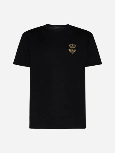 Shop Dolce & Gabbana Crown And Bee Cotton T-shirt In Black