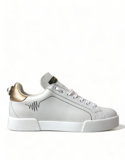 Shop Dolce & Gabbana White Leather Portofino Classic Sneaker Women Shoes