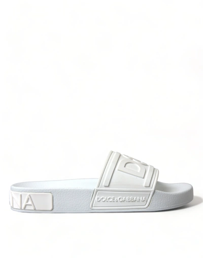 Shop Dolce & Gabbana White Rubber Sandals Slides Beachwear Shoes