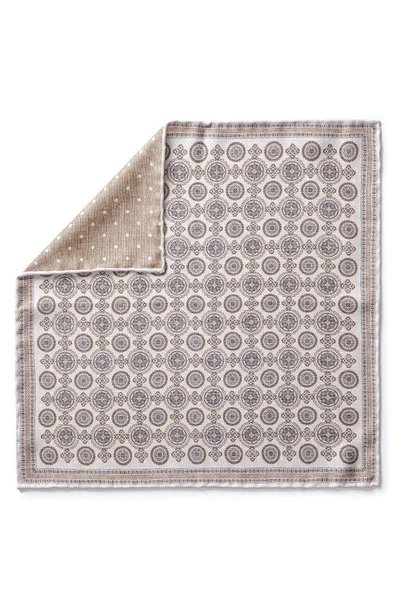 Shop Jack Victor Selby Reversible Silk Pocket Square In Ecru