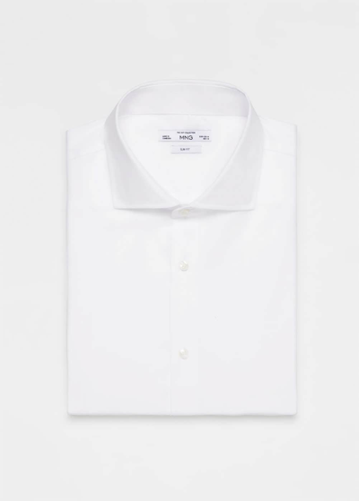 Shop Mango Slim-fit Textured Cotton Suit Shirt White