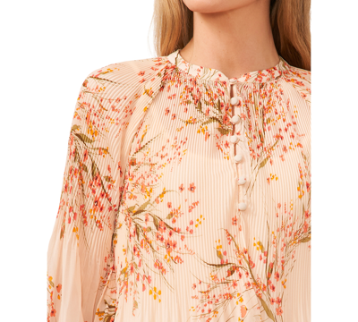 Shop Cece Women's Pleated Floral-print Long-sleeve Top In Peach Dust