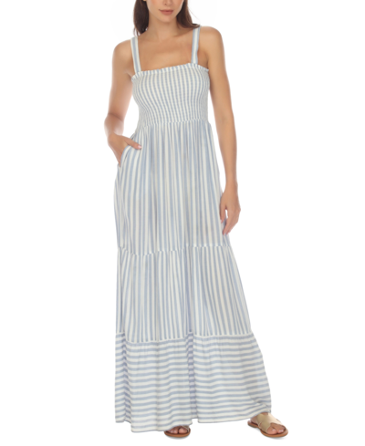 Shop Raviya Women's Tiered Striped Dress Cover-up In Blue