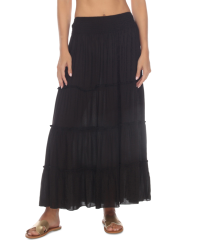 Shop Raviya Women's Smocked-waist Tiered Skirt Cover-up In Black