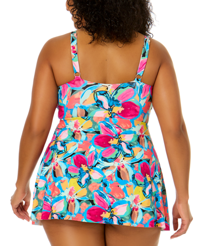 Shop Anne Cole Plus Size Surplice V-neck Skirted One-piece Swimdress In Amalfi Floral