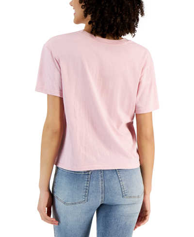 Shop Rebellious One Juniors' Short-sleeve Crewneck Butterfly Graphic T-shirt In Pink Nectar Mineral Wash