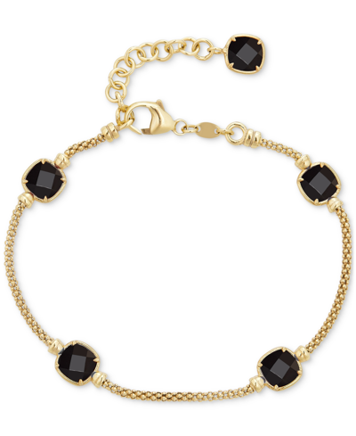 Shop Macy's Lapis Lazuli Station Link Chain Bracelet In 14k Gold-plated Sterling Silver (also In Turquoise & Ony In Onyx