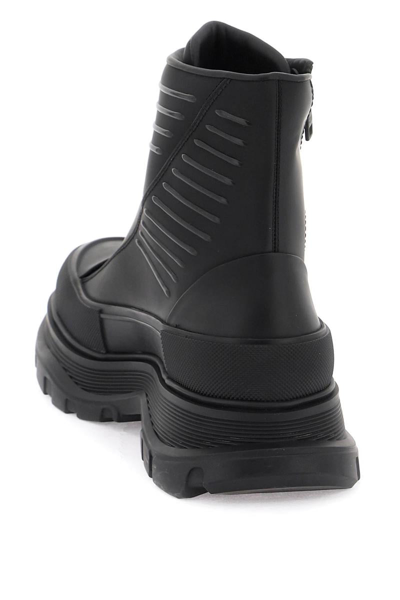 Shop Alexander Mcqueen Rubberized Fabric Tread Slick Ankle Boots In Black