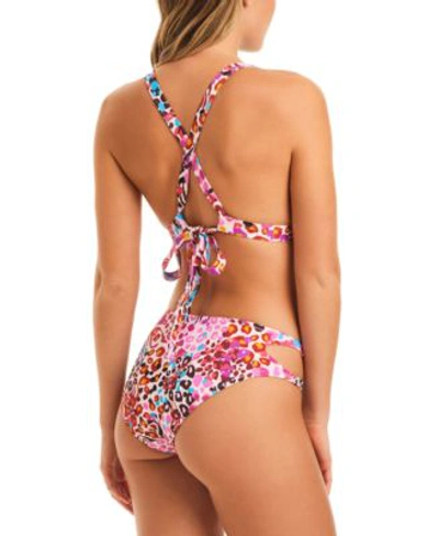 Shop Jessica Simpson Womens Tied Back Bikini Top Cutout Hipster Bottoms In Pink Multi