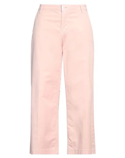 Shop White Wise Woman Pants Light Pink Size 10 Cotton, Elastic Fibres