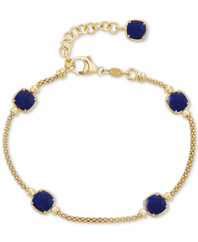Shop Macy's Lapis Lazuli Station Link Chain Bracelet In 14k Gold-plated Sterling Silver (also In Turquoise & Ony
