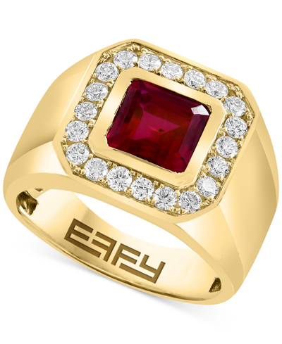 Shop Effy Collection Effy Men's Lab Grown Ruby (8-1/8 Ct. T.w.) & Lab Grown Diamond (5/8 Ct. T.w.) Halo Ring In 14k Gold