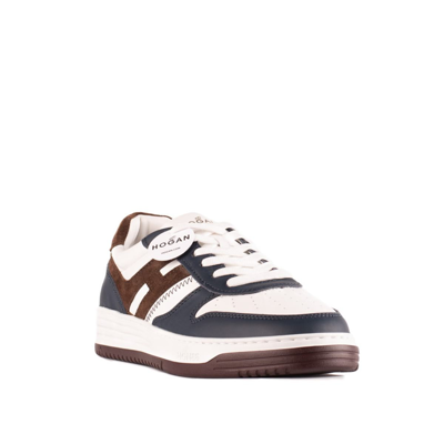 Shop Hogan H630 White Blue And Brown Sneakers In White, Blue, Brown