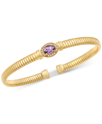 Shop Macy's Amethyst (3/4 Ct. T.w.) & White Topaz (1/6 Ct. T.w.) Tubogas Bangle Bracelet In 14k Gold-plated Ster