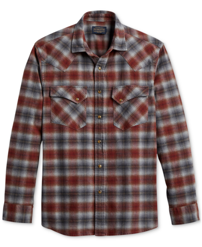 Shop Pendleton Men's Wyatt Plaid Button-down Western Shirt In Charcoal,red Plaid