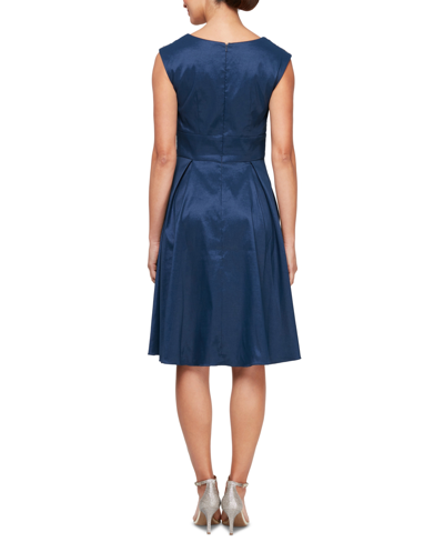 Shop Alex Evenings Women's Embellished-shoulder V-neck Dress In Navy