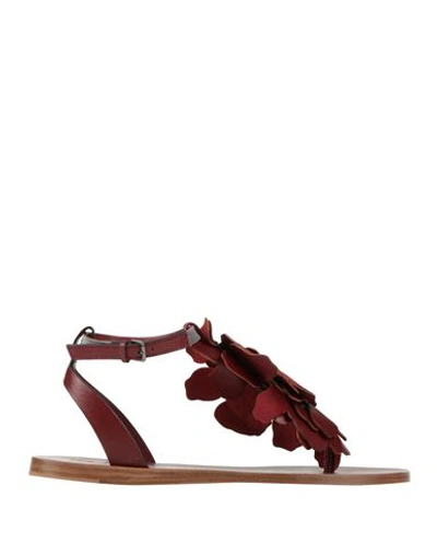 Shop Brunello Cucinelli Woman Sandals Burgundy Size 7 Soft Leather In Red