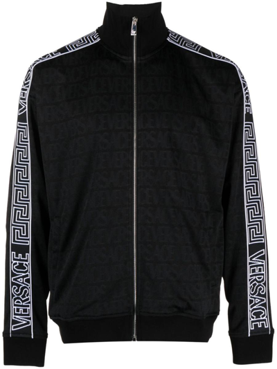 Shop Versace Logo Zip-up Track Jacket In Black
