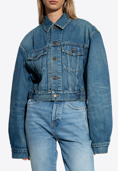 Shop Saint Laurent 80's Vintage Button-up Denim Jacket In Blue