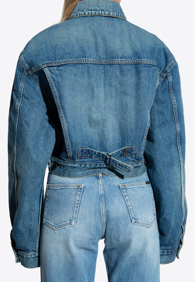 Shop Saint Laurent 80's Vintage Button-up Denim Jacket In Blue