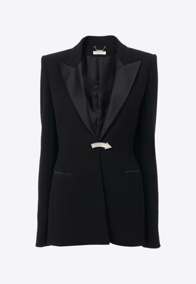 Chloé Crystal-embellished Satin-trimmed Wool-crepe Blazer In Black