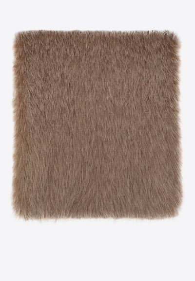 Shop Saint Laurent Ascot Faux-fur Scarf In Beige