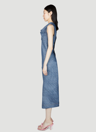 Shop Bottega Veneta Women Denim Print Midi Dress In Blue