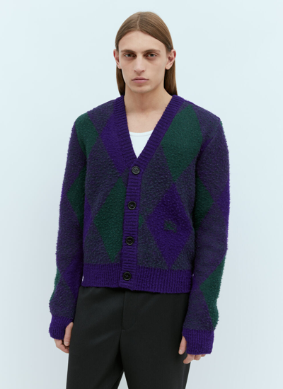 Shop Burberry Men Argyle Wool Cardigan In Purple