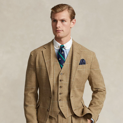 Shop Ralph Lauren Polo Soft Tailored Plaid Tweed Jacket In Tan Brown