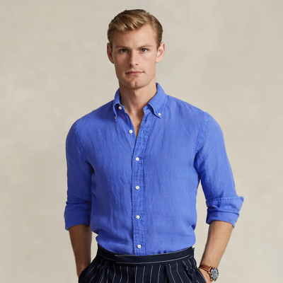 Shop Ralph Lauren Custom Fit Garment-dyed Linen Shirt In Maidstone Blue