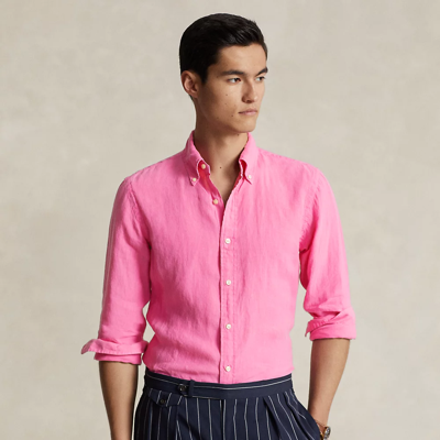 Shop Ralph Lauren Custom Fit Garment-dyed Linen Shirt In Resort Rose