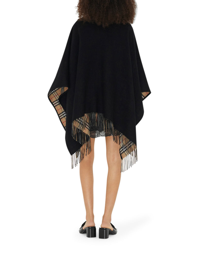 Shop Burberry Women Reversible Cape In Check Wool In Black