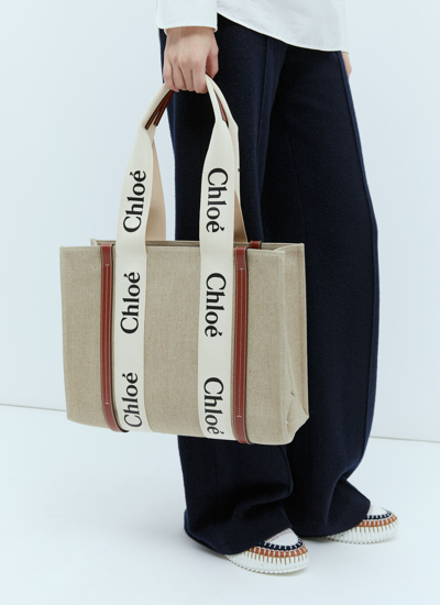 Shop Chloé Women Medium Woody Tote Bag In Cream