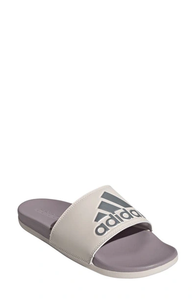 Shop Adidas Originals Adilette Comfort Slide Sandal In Fig/silver Met./putty